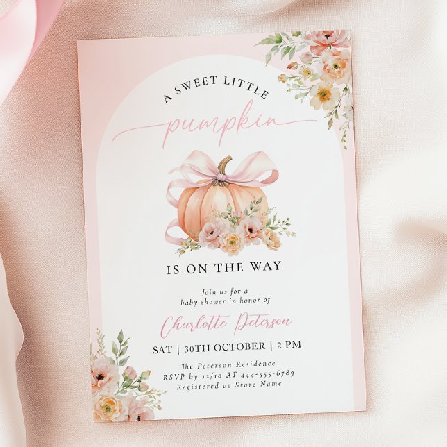 Invitation Pink Bow Pumpkin Floral Baby Shower (Créateur téléchargé)