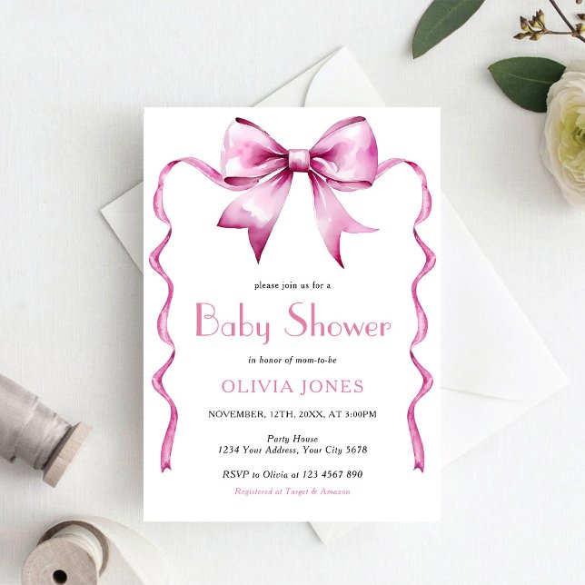 Invitation Pink Bow ribbon Baby Shower (Créateur téléchargé)