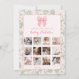 Invitation Pink Bow Sage Green Baby Girl Douche Jeu