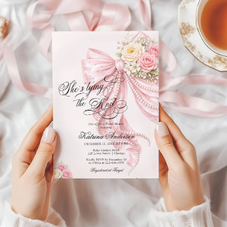 Invitation Pink Bow She's Tying the Knot Bridal Shower