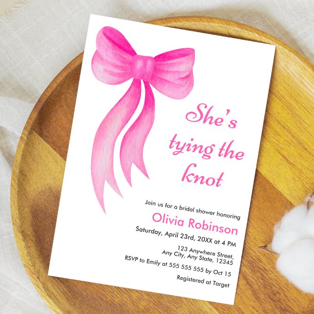 Invitation Pink Bow She's Tying the Knot Bridal Shower  (Pink Bow She's Tying the Knot Bridal Shower Invitation )