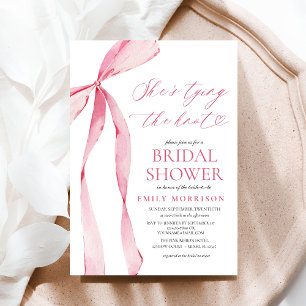 Invitation Pink Bow She's Tying the Knot Fête des mariées