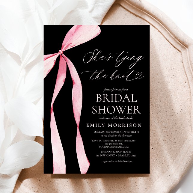 Invitation Pink Bow She's Tying the Knot Fête des mariées (Créateur téléchargé)