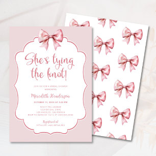 Invitation Pink Bow She's Tying the Knot Fête des mariées