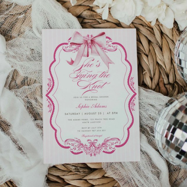 Invitation Pink Bow She's Tying the Knot Fête des mariées (Créateur téléchargé)