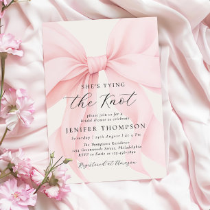 Invitation Pink Bow She's Tying the Knot Fête des mariées