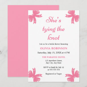 Invitation Pink Bow She's Tying the Knot Fête des mariées