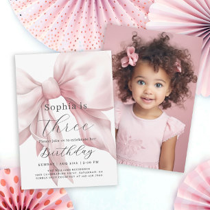 Invitation Pink Bow Simple fille fête d'anniversaire avec pho