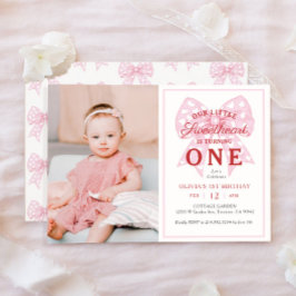 Invitation Pink Bow Sweetheart Est Une Fille 1er Anniversaire