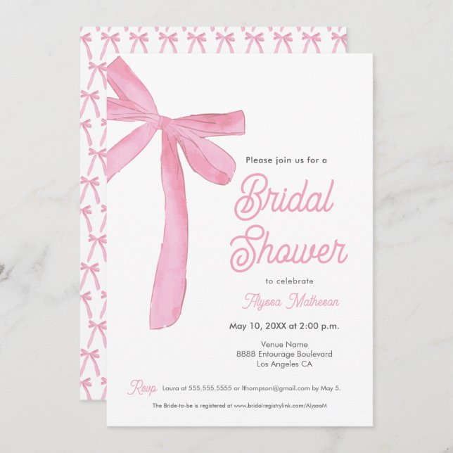 Invitation Pink Bow thème nuptiale douche personnalisable (Devant / Derrière)