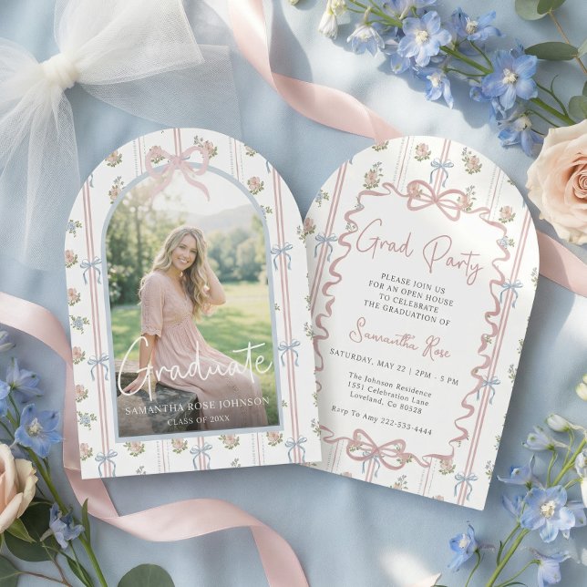 Invitation Pink Bow Wildflower Graduation (Créateur téléchargé)