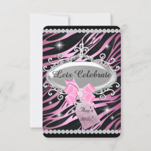 Invitation Pink Bow Zebra Imprimer 30e anniversaire