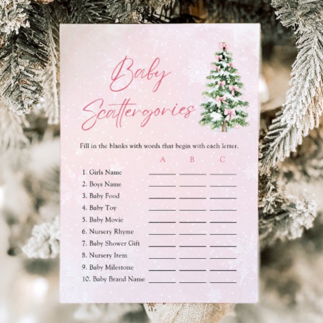 Invitation Pink Bows Baby shower de Noël Scattergents Jeu (Pink Bows Christmas Baby Shower Scattergories Game )