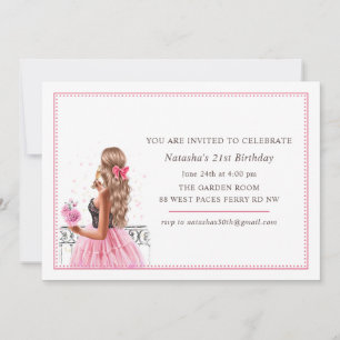 Invitation Pink Bows Champagne fête d'anniversaire
