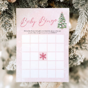Invitation Pink Bows Christmas Baby Bingo Baby shower Jeu