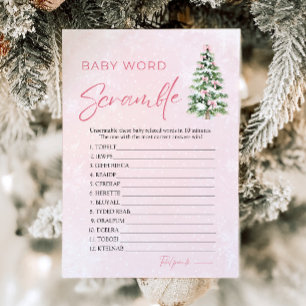 Invitation Pink Bows Christmas Tree Baby Word Scramble Jeu