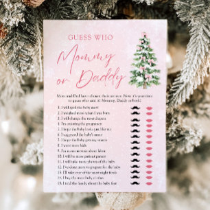 Invitation Pink Bows Christmas Tree Devinez Qui maman ou papa