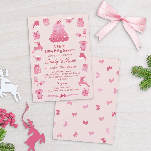Invitation Pink Bows Coquette Merry Little Girl Baby Shower (Créateur téléchargé)