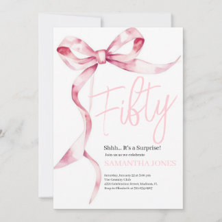 Invitation Pink Bows Modern Cinquante-ème fête d'anniversaire