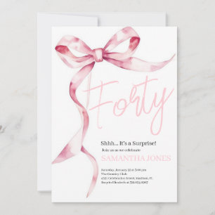 Invitation Pink Bows Modern Quarante fête d'anniversaire 40e