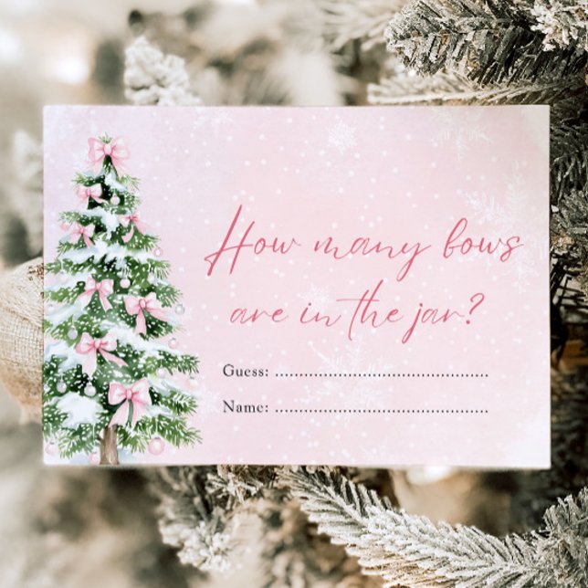 Invitation Pink Bows Noël Combien de Bows Baby shower Jeu (Pink Bows Christmas How Many Bows Baby Shower Game )