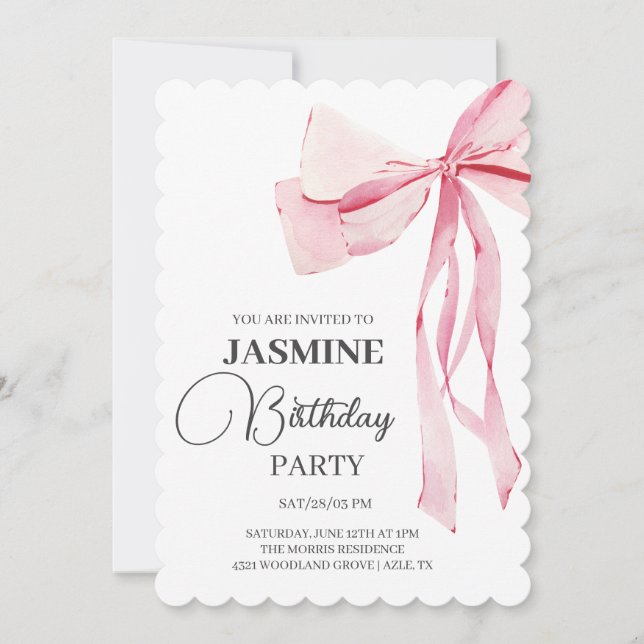 Invitation Pink Bows tendance Fille Anniversaire (Devant)