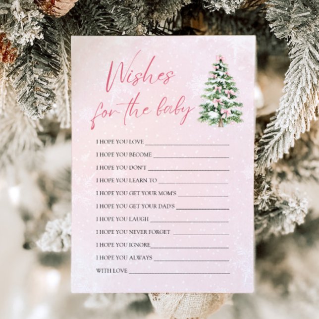 Invitation Pink Bows voeux de Noël pour le jeu de conseil pou (Pink Bows Christmas Wishes For Baby Advice Game)