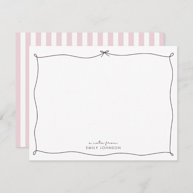 Invitation Pink, brown & Stripes a Note from Flat Note Card (Devant / Derrière)