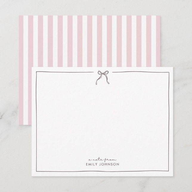 Invitation Pink, brown & Stripes a Note from Flat Note Card (Devant / Derrière)