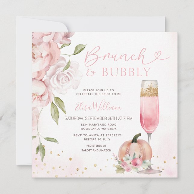 Invitation PINK Brunch et Bubbly Fête des mariées Citrouille (Devant)