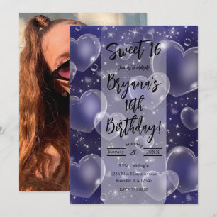 Invitation Pink Bubble Hearts mignon fille 90's Anniversaire
