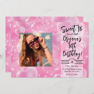 Invitation Pink Bubble Hearts mignon fille 90's Anniversaire