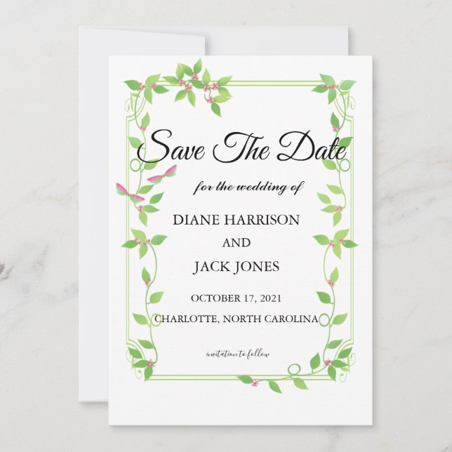 Invitation Pink Buds on Green Ivy Wedding Enregistrer Les Car (Devant)