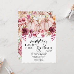 Invitation Pink Burgundy Automne Mariage Citrouille Floral