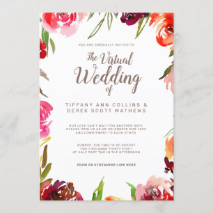 Invitation Pink Burgundy Floral Mariage virtuel en ligne
