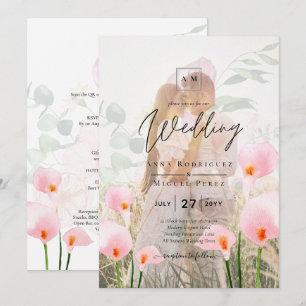 INVITATION PINK CALLA MENTIONNE PHOTO OVERLAY MARIAGE INVITE