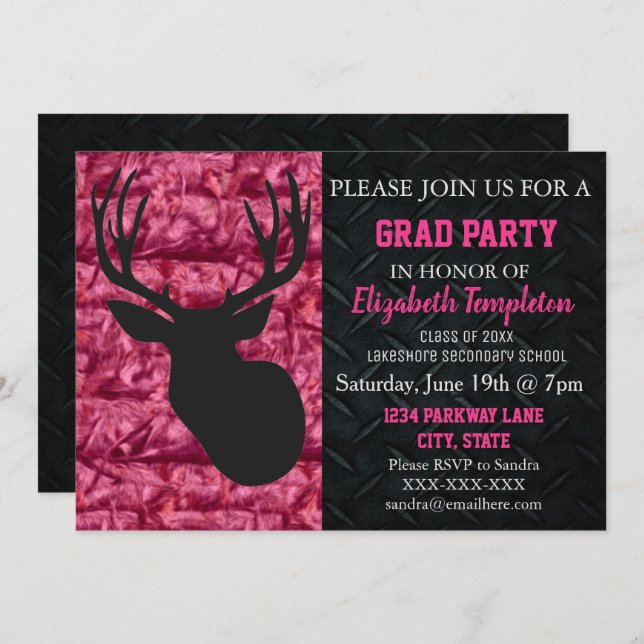 Invitation Pink Camo Deer Hunting Party (Devant / Derrière)