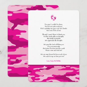 Invitation Pink Camo fille poème baby shower merci note