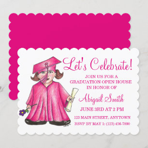 Invitation Pink Casquette Gown School Graduation Party Open H