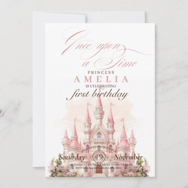 Invitation Pink Castle Kingdom Princess 1er anniversaire (Devant)