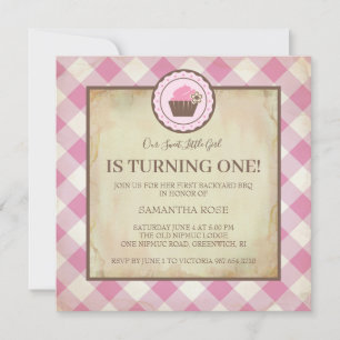 Invitation Pink Checker et Cupcake Birthday BBQ