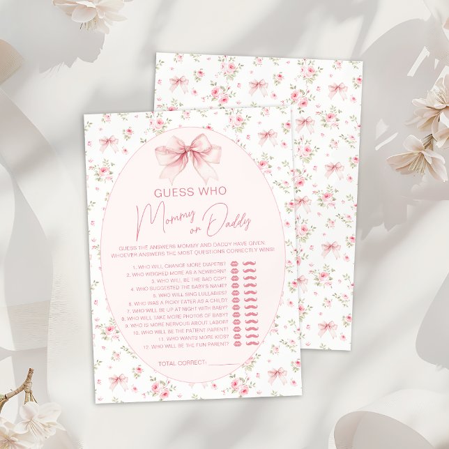 Invitation Pink Chic Floral maman ou papa Baby shower jeu (Créateur téléchargé)