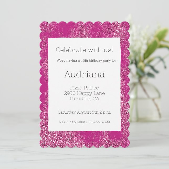 Invitation Pink Chic Glitzy Parties scintillant étincelante 1 (Debout devant)