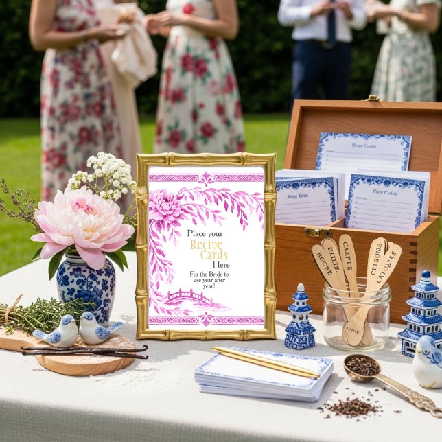 Invitation Pink Chinoiserie Recipe Cards Here Sign (Pink Chinoiserie Recipe Cards Here Sign)