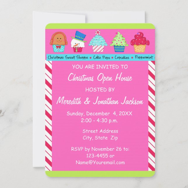 Invitation Pink Christmas Cupcake Art Party Événement Invitat (Dos)