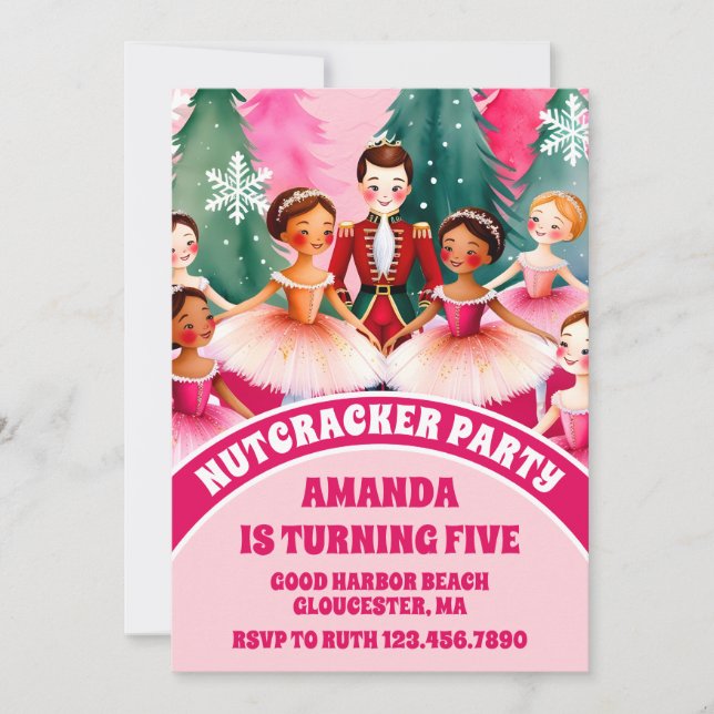 Invitation Pink Christmas Nutcracker Ballerina Anniversaire d (Devant)