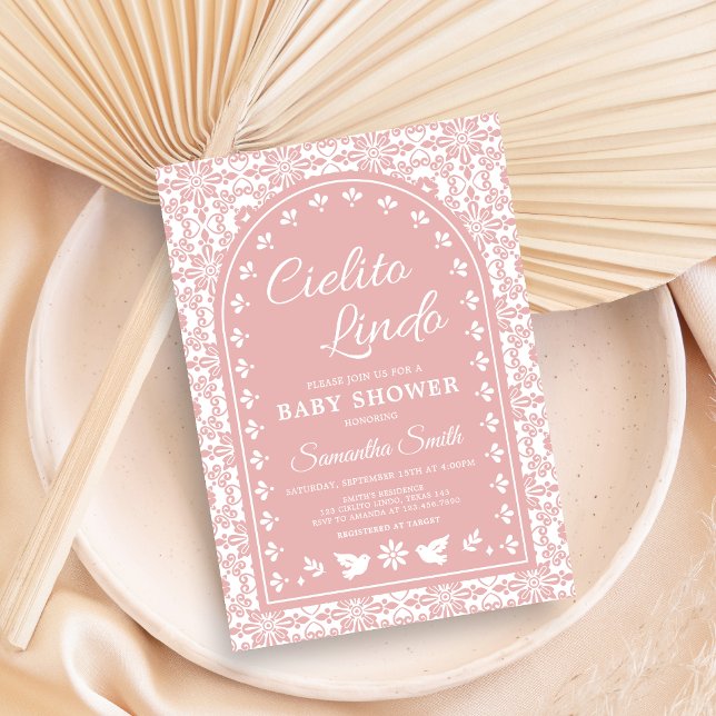 Invitation Pink Cielito Lindo Papel Picado Baby Shower (Cielito Lindo Papel Picado Fiesta Baby Shower Invitation)