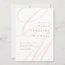Invitation Pink Classic Elegance calligraphie monogramme mari