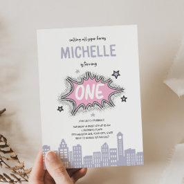 Invitation Pink Comics Livre Héros 1er Anniversaire Invitatio