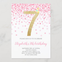 Pink Confetti Party Gold Number Girl 7e anniversai